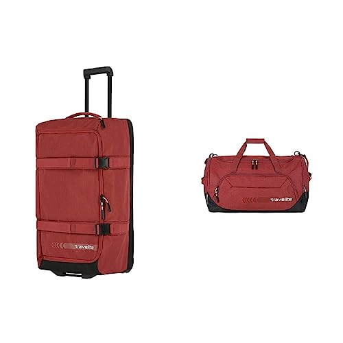 Travelite Trolley Reisetasche Größe L, 006910-10, 68 cm, 65 Liter, Rot & große Reisetasche Größe L, Gepäck Serie Kick Off: Praktische Reisetasche für Urlaub und Sport, 006915-10, 60 cm, 73 Liter, Rot von Travelite