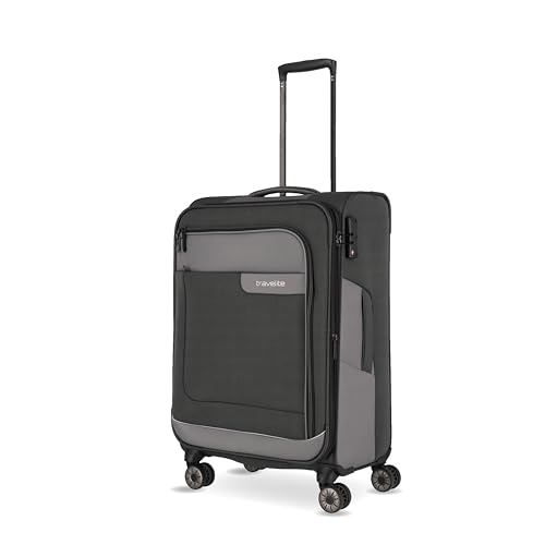 Travelite Reisekoffer mittelgroß, nachhaltig, 4 Rollen, VIIA, Weichgepäck Trolley aus recyceltem Material, TSA Schloss, 67 cm, 70-80 Liter von Travelite