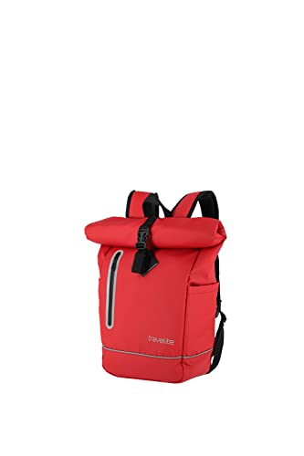 travelite BASICS Rucksack aus wasserfestem Material, Schulrucksack aus Polyester mit Reflektoren + Roll-Up Verschluss, 400g, 48 cm, 19 Liter von Travelite