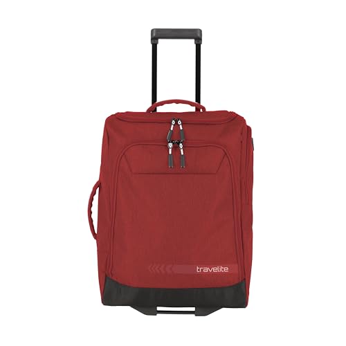 travelite Trolley Reisetasche Größe S Handgepäck, Gepäck Serie KICK OFF: Praktische Reisetasche mit Rollen für Urlaub und Sport, 55 cm, 44 Liter, Rot von Travelite