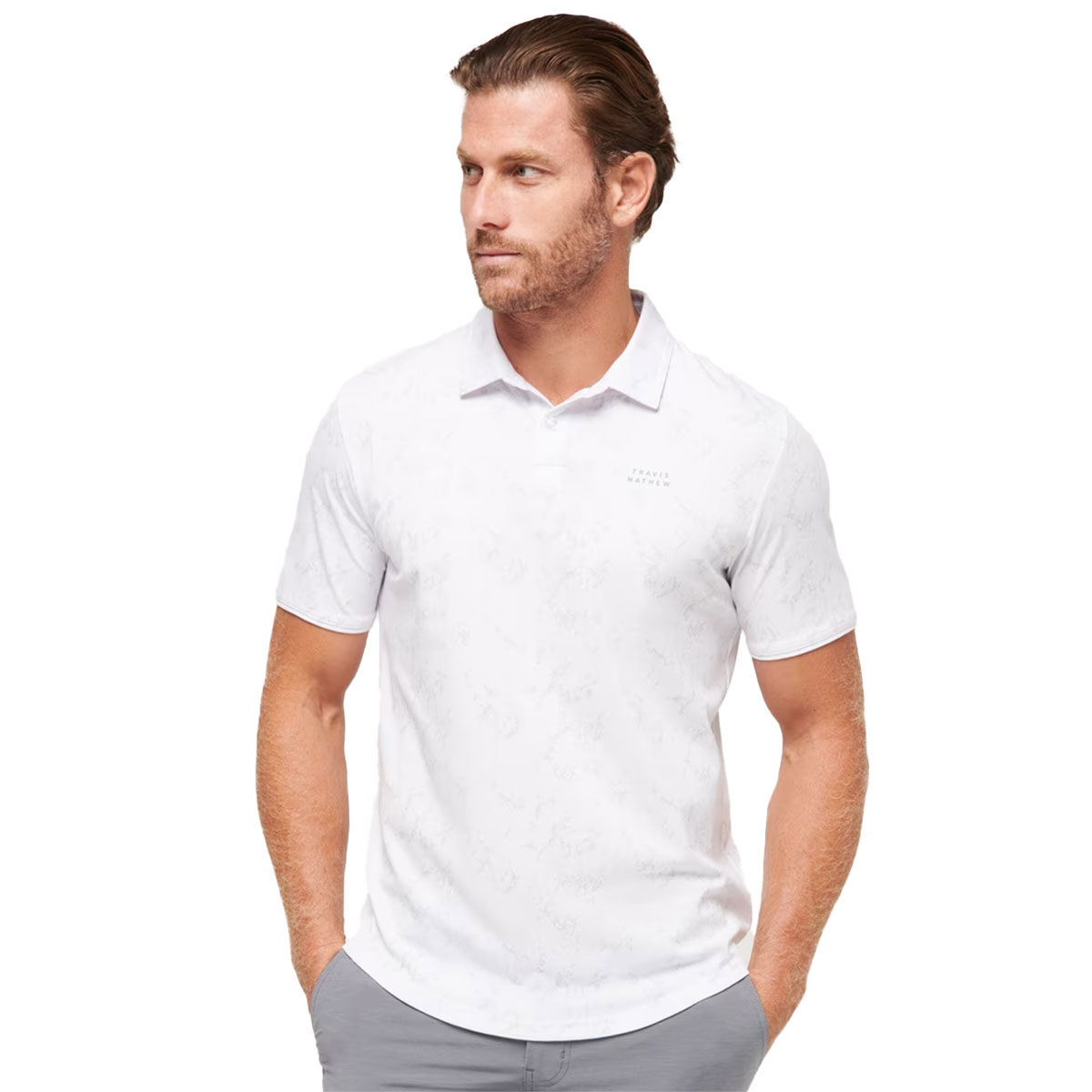 Travis Mathew TravisMathew Men's Warmer Tides Scoop Golf Polo Shirts, Mens, White, Large | American Golf von Travis Mathew