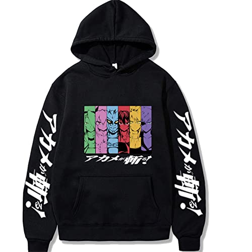 Anime Kapuzenpullover Akame Ga Kill Kapuzenpullover Unisex Pullover Lange Ärmel Frauen Männer Sportbekleidung Harajuku Straße Tragen Mode Sweatshirt XXS~3XL-Black||XXS von Trconk