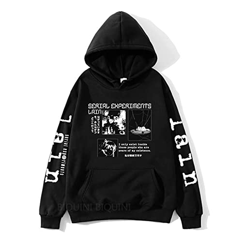 Kapuzenpullover Serial Experiments Lain Kapuzenpullover Sweatshirts Mit Langen Ärmeln Männer Frauen Anime Bedruckt Pullover Manga Zeichentrickfilm Lässig Sweatshirts Oberteile XXS~3XL-Black||XXS von Trconk