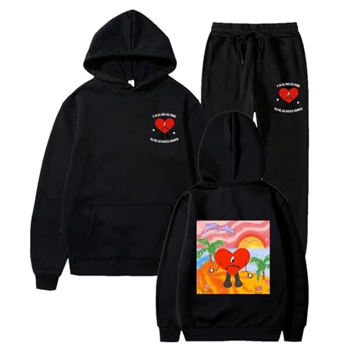 Trconk Sportbekleidung Bad Bunny Doppelseitiger Druck Kapuzenpullover Satz Unisex Trend Straße Hip Hop Sweatshirt Set Männer Frauen Kapuzenpulli + Jogger Hosen Satz-Black||S Trconk Sportbekleidung Bad Bunny Doppelseitiger Druck Kapuzenpullover Satz Unisex Trend Straße Hip Hop Sweatshirt Set Männer Frauen Kapuzenpulli + Jogger Hosen Satz-Black||S von Trconk