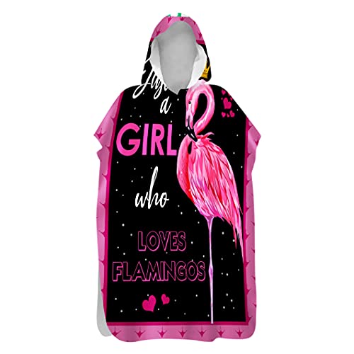 3D Badeponcho Surfponcho, Treer Surf Poncho Umziehhilfe Schnelltrocknend Strandtuch Strand Handtuch Badetuch mit Kapuze aus Mikrofaser für Erwachsene Herren Damen Kinder (75x145cm,Rosa Flamingo) von Treer-shop