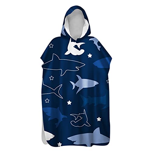 3D Badeponcho Surfponcho, Treer Surf Poncho Umziehhilfe Schnelltrocknend Strandtuch Strand Handtuch Badetuch mit Kapuze aus Mikrofaser für Erwachsene Herren Damen Kinder (Hai,60x110cm) von Treer-shop