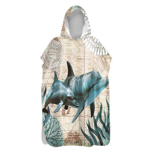 3D Badeponcho Surfponcho, Treer Surf Poncho Umziehhilfe Schnelltrocknend Strandtuch Strand Handtuch Badetuch mit Kapuze aus Mikrofaser für Erwachsene Herren Damen Kinder (Seetang,60x100cm) von Treer-shop