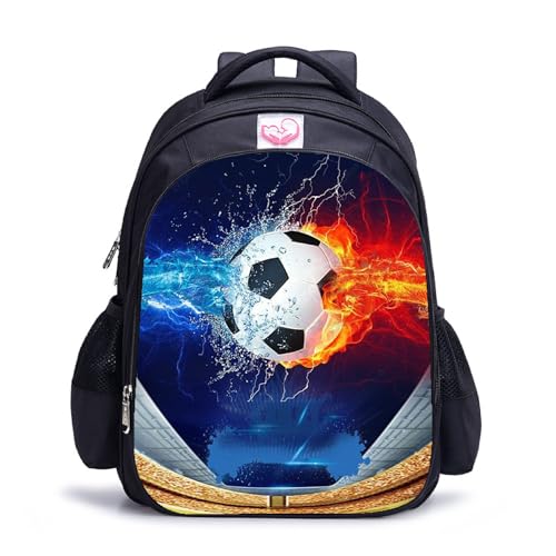 Treer 3D-Fußball-Druck Rucksack Kinder, Schulrucksack für Kinder Wasserdicht Kinderrucksack Mädchen Jungen Schulranzen 1-9 Klasse, Schulranzen für Schule Reisen (Fußball 2,27x14x35cm) von Treer