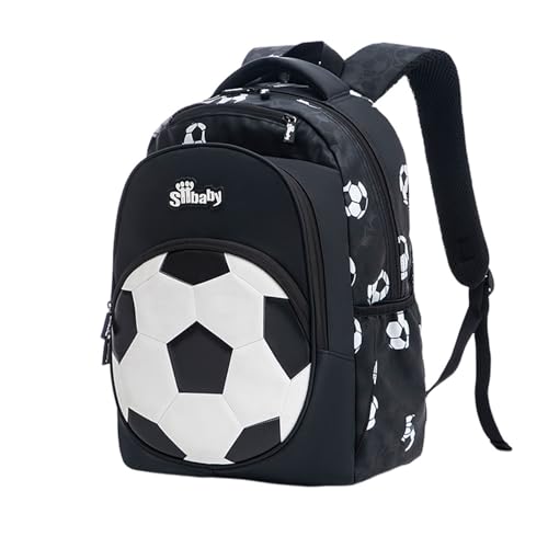 Treer 3D Fußball Rucksack Kinder, Unisex Schulrucksack für Kinder Kinderrucksack Mädchen Jungen Kindergartenrucksack Schulranzen 1-9. Klasse, Schulranzen für Schule Gehen, Reisen (Fußball,XL) von Treer