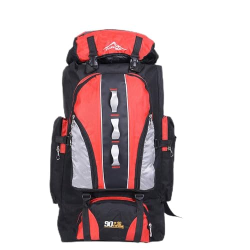 80/100L Wanderrucksäcke Extra Large Leichter Trekkingrucksäcke Reiserucksack,Treer Wasserabweisender Rucksack mit Belüftungssystem für Trekking Camping Radfahren Reisen Klettern (100L,rot) von Treer