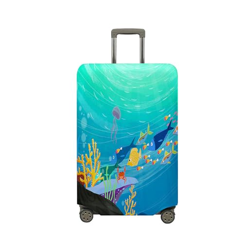 Treer Kofferhülle,Elastische Kofferschutzhülle,Cartoon Druck Reise Suitcase Cover,Waschbare Kofferüberzug Reisekoffer Hülle Schutz Bezug Schutzhülle (Ozean,S) von Treer