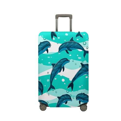 Treer Kofferhülle,Elastische Kofferschutzhülle,Delfin Druck Reise Suitcase Cover,Waschbare Kofferüberzug Reisekoffer Hülle Schutz Bezug Schutzhülle (Türkis,XL) von Treer