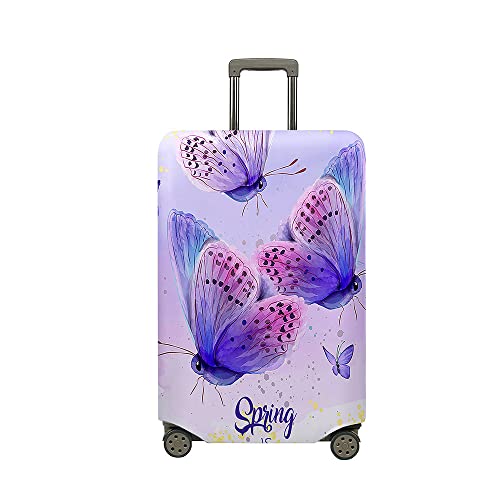 Treer Kofferhülle,Elastische Kofferschutzhülle,Eleganter Schmetterlingsdruck Reise Suitcase Cover,Waschbare Kofferüberzug Reisekoffer Hülle Schutz Bezug Schutzhülle (Hellviolett,S) von Treer