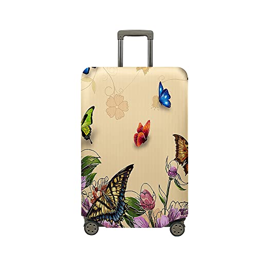 Treer Kofferhülle,Elastische Kofferschutzhülle,Exquisiter Schmetterlingsdruck Reise Suitcase Cover,Waschbare Kofferüberzug Reisekoffer Hülle Schutz Bezug Schutzhülle (Beige,L) von Treer