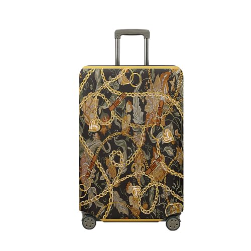 Treer Kofferhülle,Elastische Kofferschutzhülle,Kette Druck Reise Suitcase Cover,Waschbare Kofferüberzug Reisekoffer Hülle Schutz Bezug Schutzhülle (S,Gold) von Treer