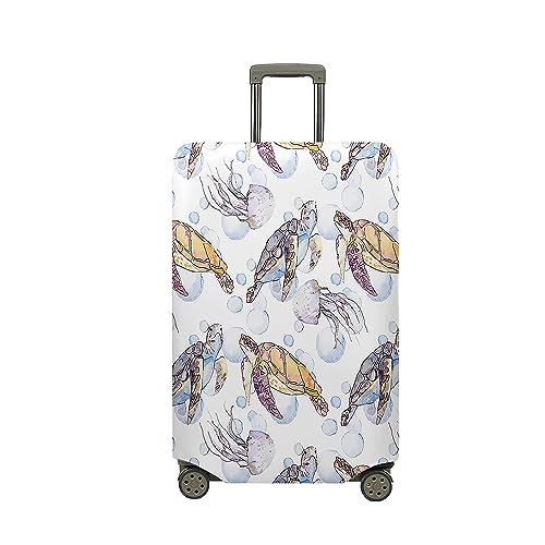 Treer Kofferhülle,Elastische Kofferschutzhülle,Meeresschildkröte Druck Reise Suitcase Cover,Waschbare Kofferüberzug Reisekoffer Hülle Schutz Bezug Schutzhülle (XL,Weiß) von Treer