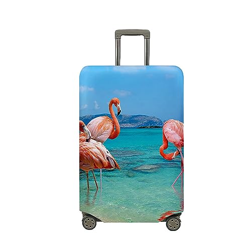 Treer Kofferhülle,Elastische Kofferschutzhülle,Mode Flamingo Druck Reise Suitcase Cover,Waschbare Kofferüberzug Reisekoffer Hülle Schutz Bezug Schutzhülle (Flamingo,L) von Treer