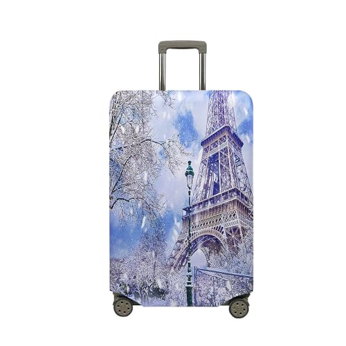 Treer Kofferhülle,Elastische Kofferschutzhülle,Mode Schnee Druck Reise Suitcase Cover,Waschbare Kofferüberzug Reisekoffer Hülle Schutz Bezug Schutzhülle (Pariser Turm,M) von Treer