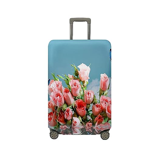 Treer Kofferhülle,Elastische Kofferschutzhülle,Rose Druck Reise Suitcase Cover,Waschbare Kofferüberzug Reisekoffer Hülle Schutz Bezug Schutzhülle (Hellrosa,M) von Treer