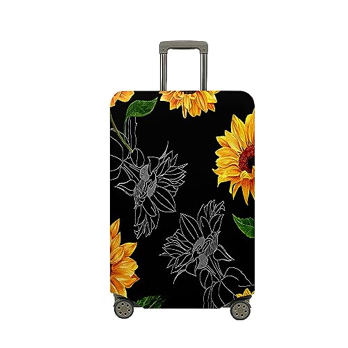 Treer Kofferhülle,Elastische Kofferschutzhülle,Sonnenblume Drucken Reise Suitcase Cover,Waschbare Kofferüberzug Reisekoffer Hülle Schutz Bezug Schutzhülle (Schwarz,L) von Treer