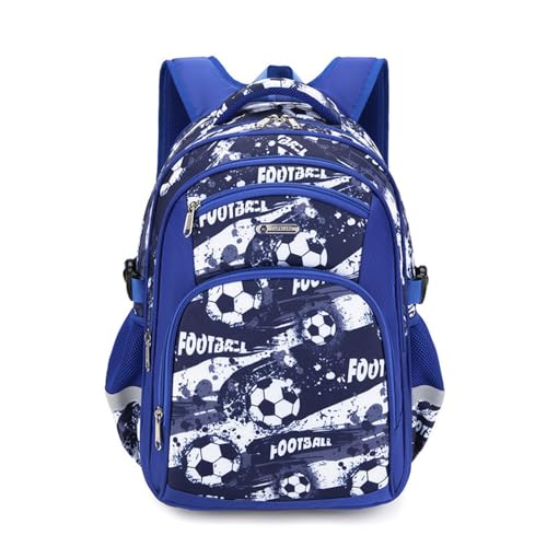 Treer Rucksack Kinder Fußball Muster Schulrucksack für Kinder, Kinderrucksack Mädchen Jungen Kindergartenrucksack Mit Federtasche Schulranzen 3-6 Klasse Schulranzen 17 Zoll, 32x17x43cm (Blau) von Treer