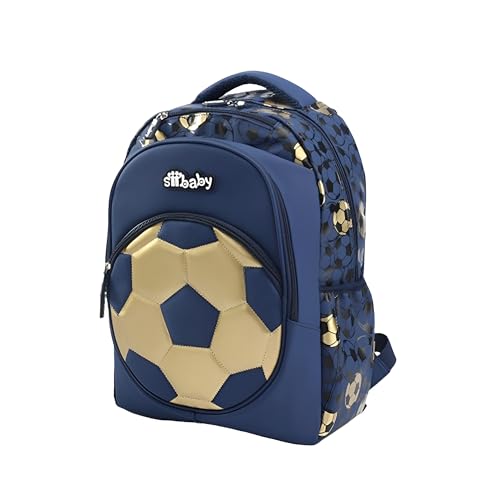 Treer Rucksack Kinder Fußball Muster Schulrucksack für Kinder, Kinderrucksack Mädchen Jungen Kindergartenrucksack Schulranzen Klassenstufen 1-3 Schulranzen (Gold Marine) von Treer