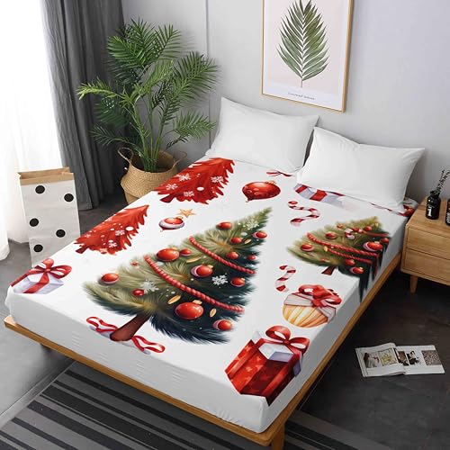 Treer Spannbettlaken Matratzenschoner, 3D-Weihnachts-Druck Extra Weiches Atmungsaktiv Spannbetttuch Boxspringbett Topper Steghöhe bis 30cm (80 * 200+30cm,Weihnachten) von Treer