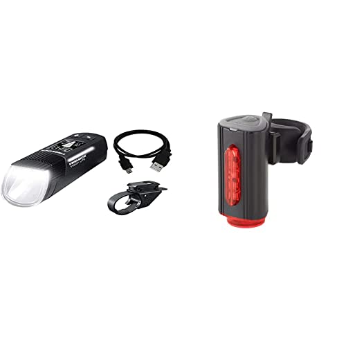 Trelock Unisex – Erwachsene Ls 660 Igo Vision Lite Beleuchtungsset, schwarz, Einheitsgröße & FISCHER Twin Fahrrad-Rücklicht mit 360° Bodenleuchte für mehr Sichtbarkeit und Schutz, aufladbarer Akku von Trelock