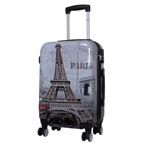 Trendyshop365 Bedruckter Hartschalen Kabinentrolley Handgepäck - Paris mit Eiffelturm - 55 Zentimeter 36 Liter 4 Rollen von Trendyshop365