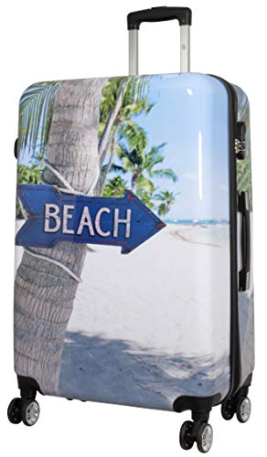 Trendyshop365 Hartschale Reise-Koffer mit Motiv Beach 77 Zentimeter 94 Liter 4 Räder Bunt Strand Zahlenschloss von Trendyshop365