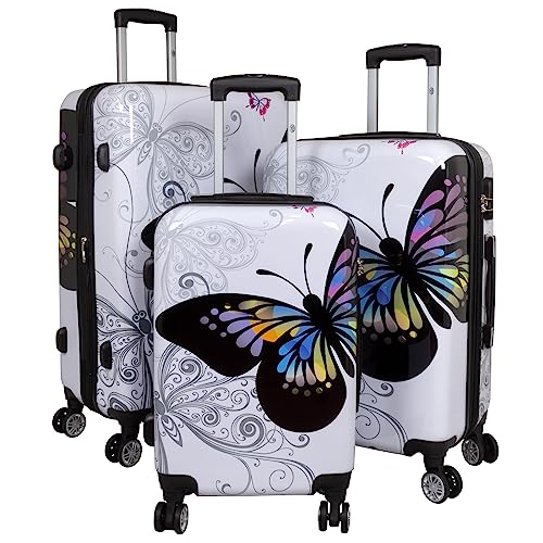 Trendyshop365 Koffer-Set 3-teilig Hartschale - Butterfly weiß von Trendyshop365