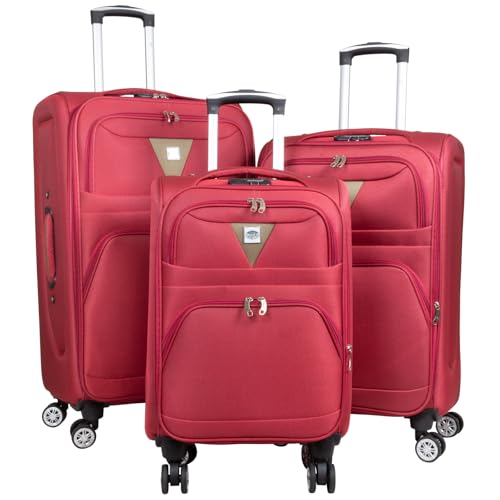 Trendyshop365 Weichschale Koffer-Set 3-teilig Menorca Trolley 4 Rollen Dehnfalte Rot von Trendyshop365