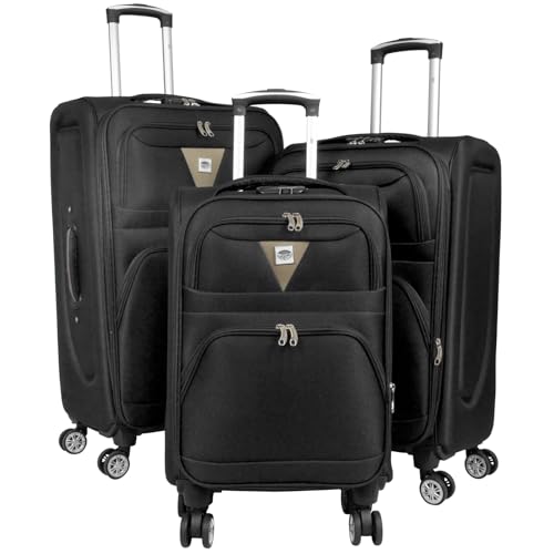 Trendyshop365 Weichschale Koffer-Set 3-teilig Menorca Trolley 4 Rollen Dehnfalte Schwarz von Trendyshop365