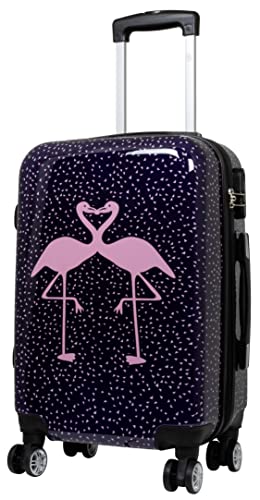 Trendyshop365 bunter Hartschalen Handgepäck Koffer - Flamingo Motiv - 57 Zentimeter 4 Rollen Tiermotiv von Trendyshop365