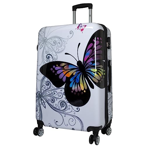 Trendyshop365 großer Reisekoffer Hartschale 77 cm - Butterfly weiß von Trendyshop365