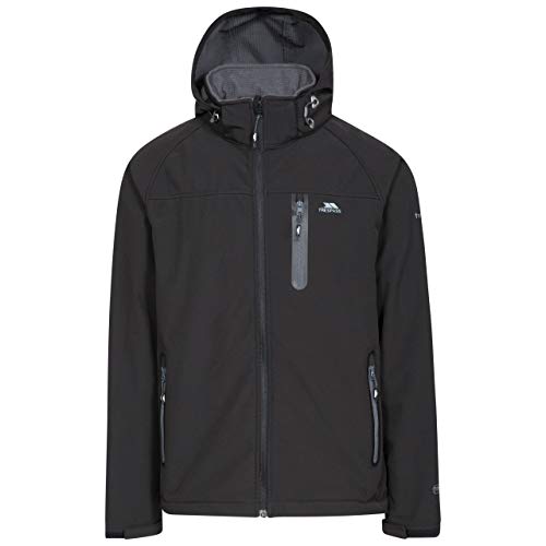 Trespass Accelerator II, Black, L, Wasserdichte Softshelljacke mit abnehmbarer Kapuze für Herren, Large, Schwarz von Trespass