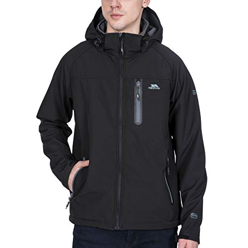 Trespass Accelerator II, Black, XXL, Wasserdichte Softshelljacke mit abnehmbarer Kapuze für Herren, XX-Large / 2XL / 2X-Large, Schwarz von Trespass