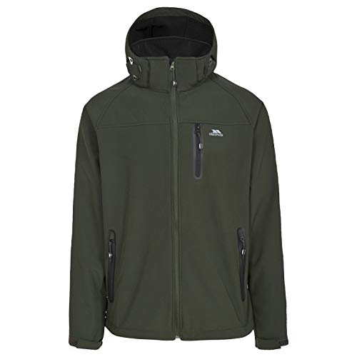 Trespass Accelerator II, Olive, M, Wasserdichte Softshelljacke mit abnehmbarer Kapuze für Herren, Medium, Grün von Trespass