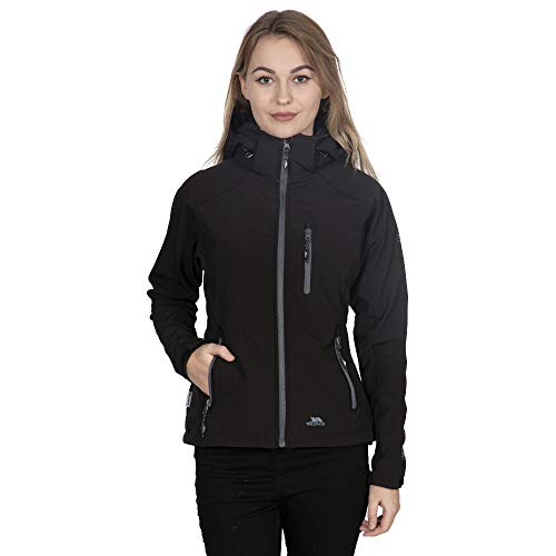 Trespass Bela II, Black, L, Wasserdichte Softshelljacke mit abnehmbarer Kapuze für Damen, Large, Schwarz von Trespass