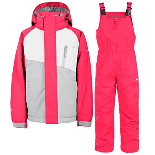 Trespass Crawley, Raspberry, 5/6, Wasserdichter Skianzug mit abnehmbarer Kapuze, Knöchelgamaschen & Knöchelreißverschlüssen für Kinder / Unisex / Mädchen und Jungen, 5-6 Jahre, Rosa / Pink von Trespass