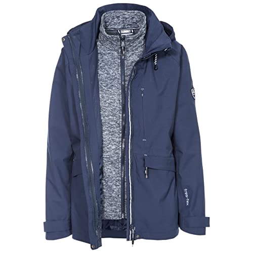 Trespass Damen Wasserdichte 3 In 1 Jacke Mit Verdeckter Kapuze Mit Bindereinstellern CRUISING, Navy, XXS, FAJK3ITR0001_NA1XXS von Trespass