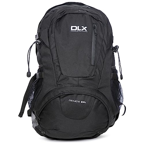 DLX Deimos, Black X, Rucksack 28 Liter mit Belüftungssystem, Ösen für Wanderstöcke & Eingang für Wasserreservoir / Trinkblase / Hydration Pack, Schwarz von Trespass