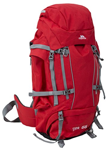 Trespass Trek 66, Red Tone, Rucksack 66 Liter mit eingebauter Regenhülle, Rot von Trespass