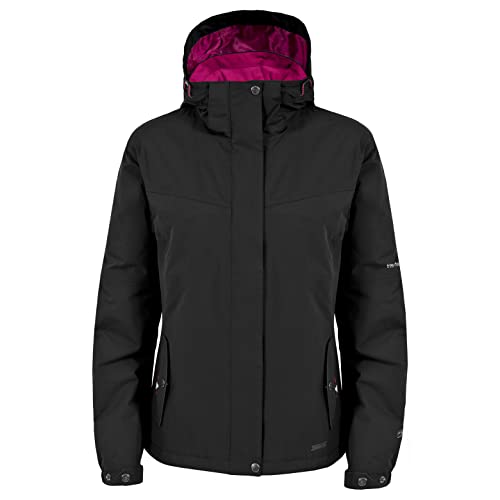 Trespass Malissa, Black, S, Wasserdichte Jacke mit Einrollbarer Kapuze für Damen, Small, Schwarz von Trespass