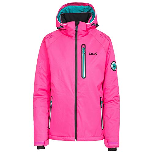 Trespass Nicolette, Fuchsia, XXS, Warm Waterproof Ski Jacket with RECCO Avalance Rescue System, Removable Hood, Underarm Ventilation Zips, Audio Channel, Goggle Pocket, Removable Snow Catcher & Ski Pass Sleeve Pocket for Ladies, Pink, XX-Small / 2X-Small / 2XS von Trespass