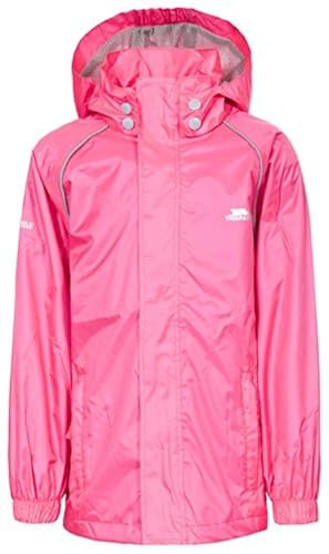 Trespass Neely II, Fuchsia, 3/4, Wasserdichte Jacke mit abnehmbarer Kapuze für Kinder / Unisex / Mädchen und Jungen, 3-4 Jahre, Rosa / Pink von Trespass