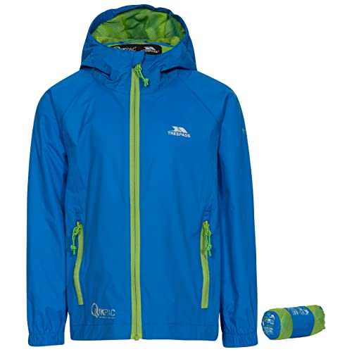 Trespass Qikpac Jacket, Cobalt, 11/12, Kompakt Zusammenrollbare Wasserdichte Jacke für Kinder / Unisex / Mädchen und Jungen, 11-12 Jahre, Blau von Trespass