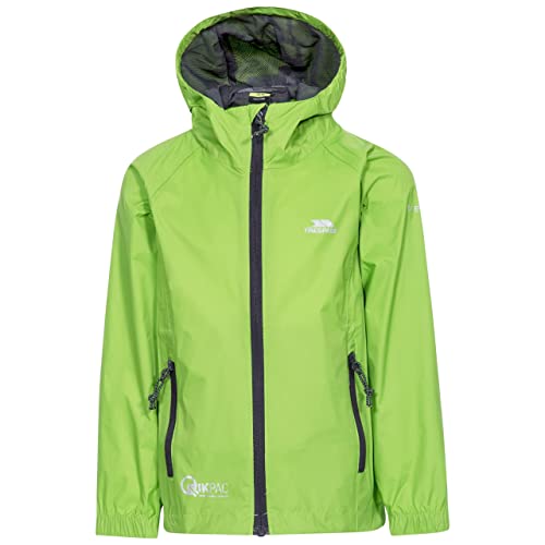 Trespass Qikpac Jacket, Leaf, 5/6, Kompakt Zusammenrollbare Wasserdichte Jacke für Kinder / Unisex / Mädchen und Jungen, 5-6 Jahre, Grün von Trespass