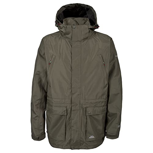 Trespass Reuben, Khaki, XS, Wasserdichte Jacke mit abnehmbarer Kapuze für Herren, X-Small, Grün von Trespass