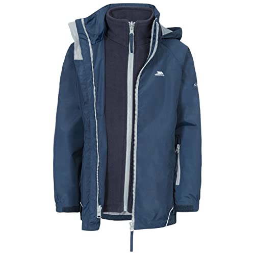 Trespass Rockcliff, Navy, 7/8, Wasserdichte 3-in-1 Jacke mit Kapuze, herausnehmbare Innenjacke aus Fleece für Kinder / Unisex / Mädchen und Jungen, 7-8 Jahre, Blau von Trespass